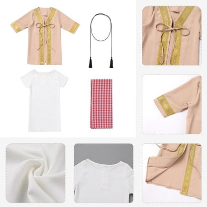 ODIZLI 유아 유아 남아 무슬림 신생아 이드 의상 카프탄 아바야 및 머리 스카프 Shemagh Keffiyeh 아랍어 두바이 의상 - color: 카키, size: 3~6개월