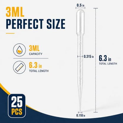 moveland 25PCS 3ML Plastic Dropper Pipettes for Essential Oils, Home Use | Calibrated Clear Scale, Soft & Flexible, Food-Grade Plastic, Disposable, No Cross-Contamination for Science Class, Lab, DIY - size: 3 ML