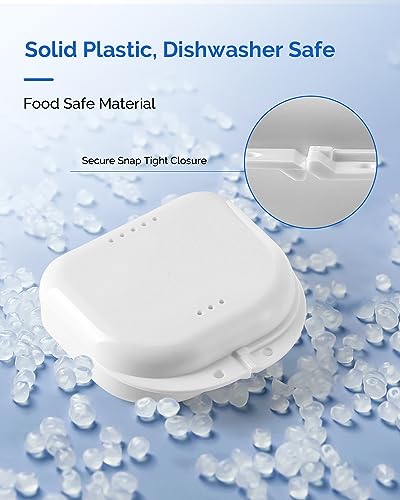 JMU Retainer Case with Vent Holes, 4 Pcs Orthodontic Mouth Guard Cases | Dental Storage Container, Denture Case Travel Box for Aligner with Snap Lock - color: Blue/White/Black/Pink
