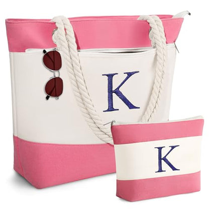YOOLIFE Beach Bags for Women - Travel Canvas Beach Tote, Pool Waterproof Bag, Travel Essentials, Gifts for Women Birthday - color: Pink, style: K