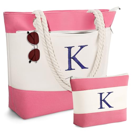 YOOLIFE Beach Bags for Women - Travel Canvas Beach Tote, Pool Waterproof Bag, Travel Essentials, Gifts for Women Birthday - color: Pink, style: K
