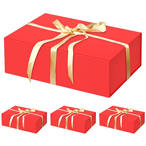 HavrePac 4 Pack Large Gift Boxes 13.8x9x4.3 Inches Luxury Gift Boxes with Lids,Magnetic Closure Gift Box for Present Packaging Box for Mother's Day, Birthdays, Party,Weddings - color: Red, size: 1 count (Pack of 4)