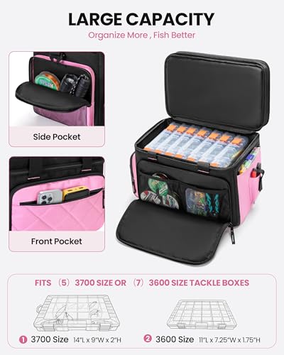 Smasrob Fishing Tackle Bag, Fish Bag (Tackle Boxes Not Included), Pink | Large Lure Boxes Pocket , Extra Top Tackle Trays Pocket, for Saltwater and Freshwater - color: Pink