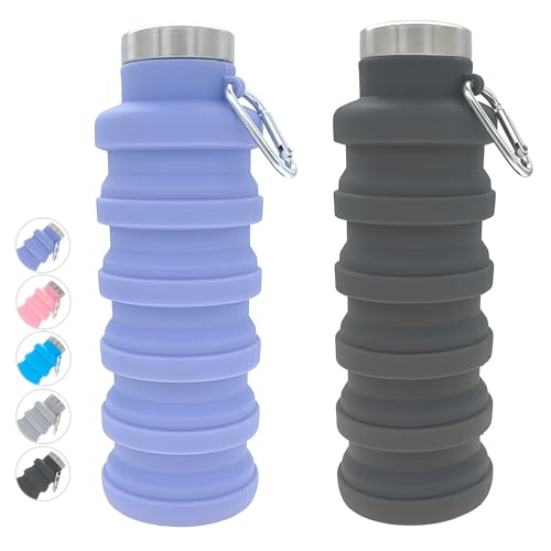 YCT Collapsible Water Bottle 17oz（500ml），Travel Portable Sport Water Bottle，Reusable Silicone Foldable Water Bottles for Gym Camping Hiking (Purple+Black) - color: Purple+Black, style: Retractable