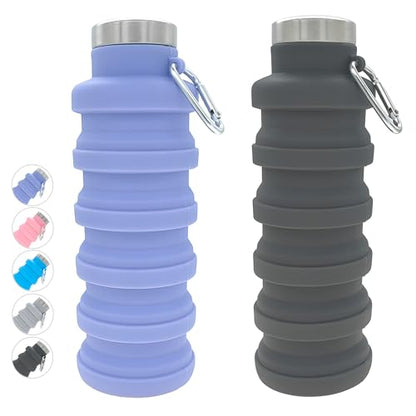 YCT Collapsible Water Bottle 17oz（500ml），Travel Portable Sport Water Bottle，Reusable Silicone Foldable Water Bottles for Gym Camping Hiking (Purple+Black) - color: Purple+Black, style: Retractable