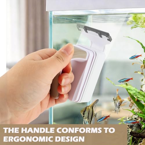 Aquarium Strong Magnetic Glass Cleaner Brush, Fish Tank Glass Scrubber Algae Scraper Comfortable Grip Handle with 2 Detachable Scrapers Mag Float Scrubber for 0.2 Inch Tanks(S) - size: S for Glass Thickness: 0.2"