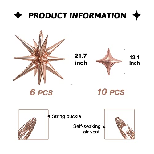 Rose Gold Star Foil 6pk Starburst & Spike Balloons for Weddings & Parties - style: Rose Gold Star Explosion Balloons
