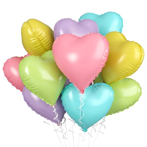 Pastel Heart Balloons, 10PCS Candy Macaron Foil for Kids Birthday Party - color: Candy