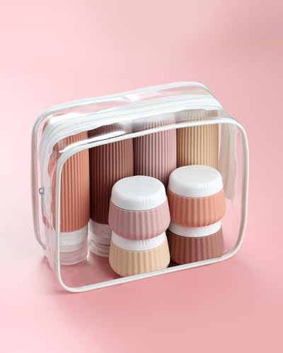 Mrsdry 여행용 병 - 8팩, TSA 승인 85g(3온스) 여행용 용기, 세면 용품용, 투명 가방, 누출 방지 실리콘 스퀴즈 가능 에센셜 병 - color: 붉은 토양, size: Bottle 3oz Jars 1oz