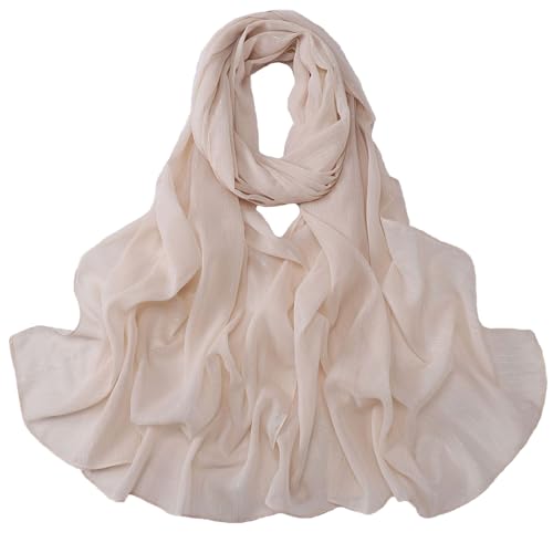 Women Hijab Chiffon Head Scarf Lightweight Shimmer Scarves Crepe Wedding Shawls and Wraps for Evening Dresses Shiny - color: Light-camel