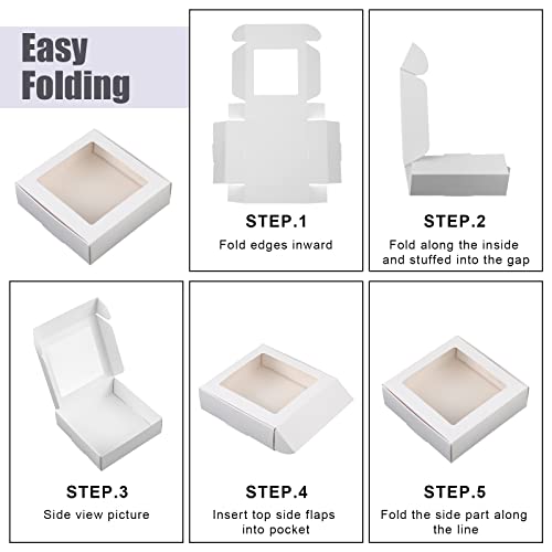Zonon 30 Pcs Kraft Paper Boxes with Window 4.13 x 4.13 x 1.18 Inch Candy Packaging, Small Gift Boxes, Soap holder, Mini Treat Packaging for Bakery Chocolate Jewelry Display (White) - color: White