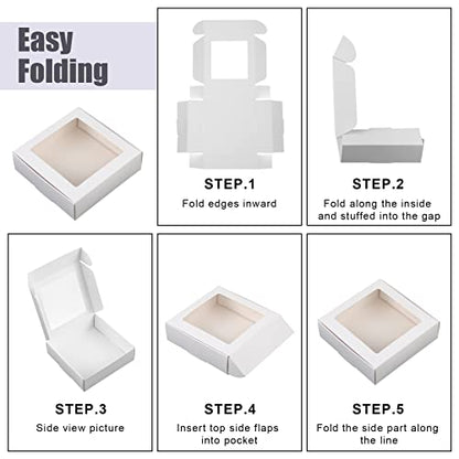 Zonon 30 Pcs Kraft Paper Boxes with Window 4.13 x 4.13 x 1.18 Inch Candy Packaging, Small Gift Boxes, Soap holder, Mini Treat Packaging for Bakery Chocolate Jewelry Display (White) - color: White