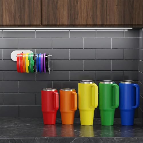 8 Pack Tumbler Lid Organizer, Under Cabinet Cup Lid Storage for Tumbler Lids, Space Saving Drilling Hook Rack for Kitchen Organizers and Storage Silver