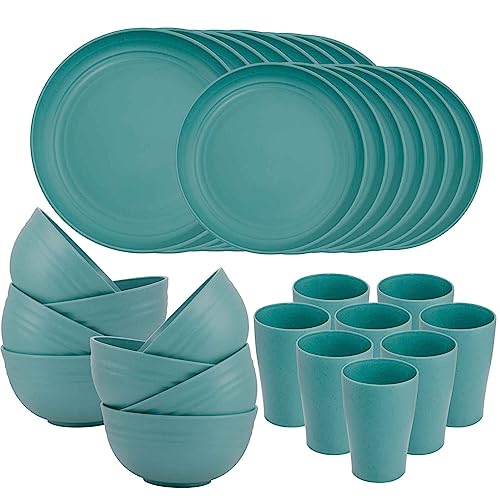 Supernal 32 Pcs Teal Wheat Straw Dinnerware Set For 8 Outdoor Camping - color: Dark Green, size: 32pcs