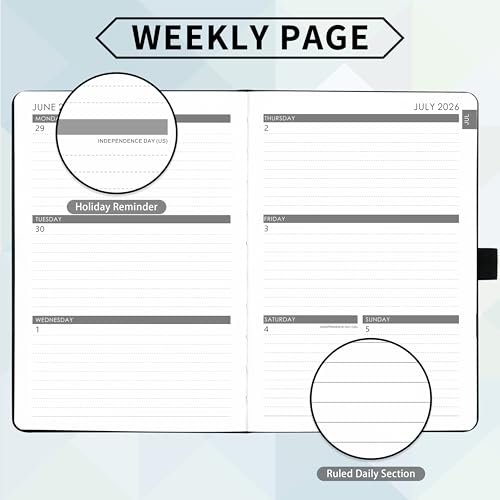2026-2027 Planner - Academic Planner 2026-2027 Weekly Monthly Planner, July 2026 - June 2027, 5.7'' x 8.4'', Thick Paper, Leather Cover, Pen Holder, Back Pocket, Perfect Daily Organizer - Black - color: Black