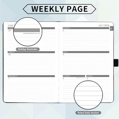 2026-2027 Planner - Academic Planner 2026-2027 Weekly Monthly Planner, July 2026 - June 2027, 5.7'' x 8.4'', Thick Paper, Leather Cover, Pen Holder, Back Pocket, Perfect Daily Organizer - Black - color: Black