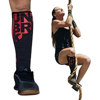 UNBROKENSHOP Shin Sleeves Pro Red 7mm Neoprene, Weightlifting, Deadlift, Rope Climb, Box Jumps for Men and Women, Single - size: X-Large