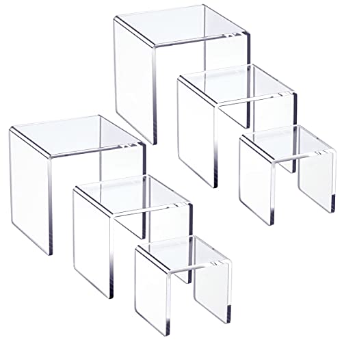 HIIMIEI Clear Acrylic Display Risers 2 Sets, 3-Tier Risers Stands Showcase for Amiibo Funko Pop Figures, Dessert, Jewelry-5"x6"x7" - size: 5"x6"x7"