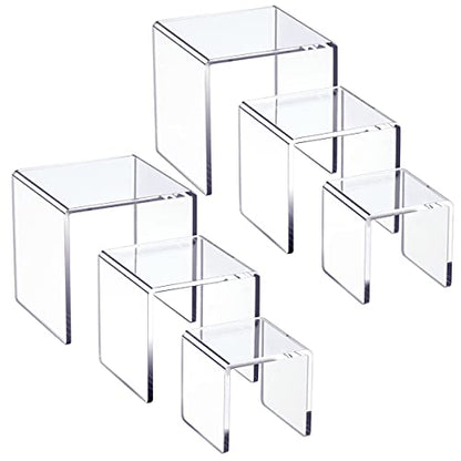 HIIMIEI Clear Acrylic Display Risers 2 Sets, 3-Tier Risers Stands Showcase for Amiibo Funko Pop Figures, Dessert, Jewelry-5"x6"x7" - size: 5"x6"x7"