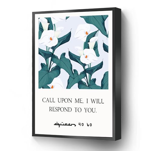 Islamic Quotes Quran Verse Canvas Print Muslim Poster Blue Calla Lilies Flower Wall Art Ready To Hang For Living Room Bedroom Office School Artwork Wall Decor(Metal Framed 8 X 10) - color: White5, size: 8x10 in=(20X30CM)Metal Framed