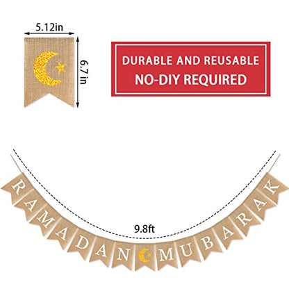 Burlap Ramadan Banner - Rectangular, Brown, Beige - 78 Inches - color: ramadan mubarak