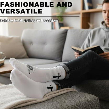 3 Pairs Christian socks Prayer socks Birthday Gifts for Dad,Men Husband Grandp Fathers Day Christmas - color: Matthew 19:26 - White