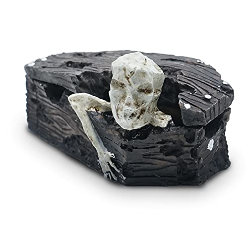 Skull Aquarium Fish Reptile Tank Decoration Resin Cave House Skeleton Small Pet Decorative Landscape Terrarium Ornament Halloween Décor for Snake Lizard Spider Tanks - color: Death Coffin