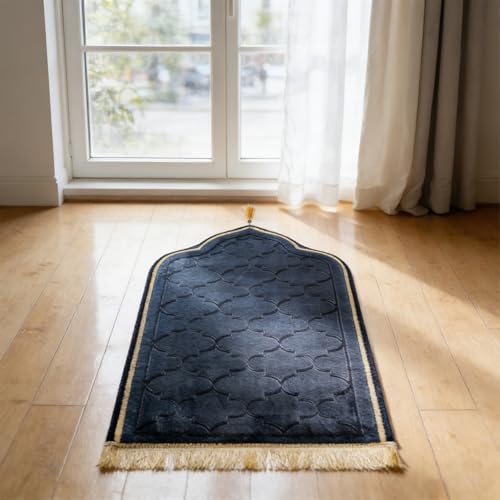 haozaikeji Muslim Prayer Rug Islamic Turkish Prayer Mat Thick Soft Janamaz Sajada Rug Praying Carpet for Ramadan Eid Travel - color: Black, size: L 25.59*43.43 inch (65*110cm)