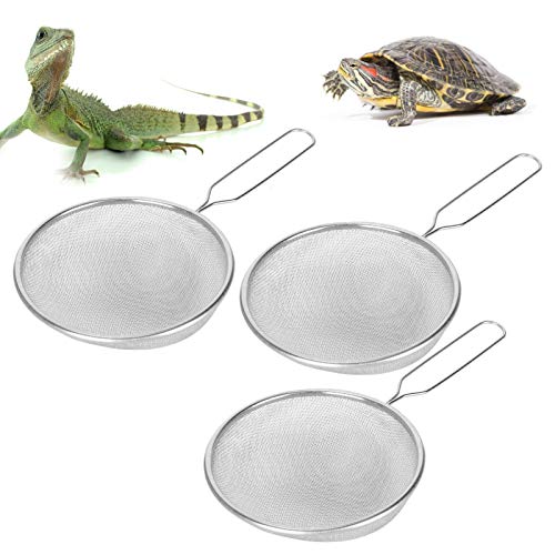 Omabeta Reptile Sand Shovel Metal Litter Cleaning Tool 3pcs Stainless Steel Dung Scooper 14cm Scoop 13cm Handle Mesh Design for Tortoise Lizard Reptile