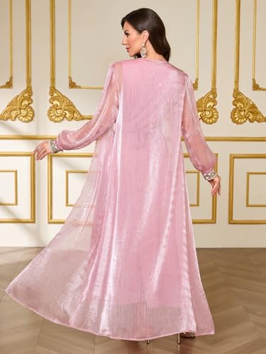 Elegant Muslim Dress with Embroidered Traditional Islamic Attire Maxi Robe Eid Prayer Gown - color: Pink, size: XX-Large