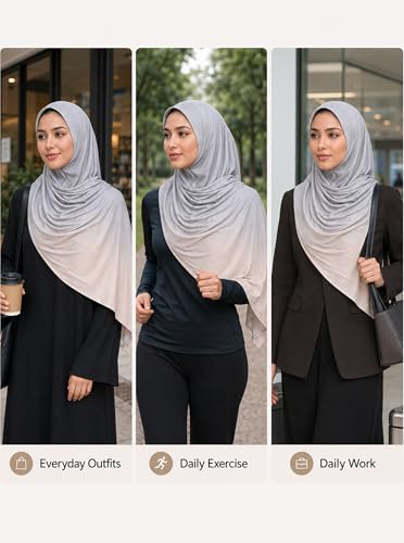 Premium Stretch Cotton Gradient Scarf for Women, Soft Jersey Wrap Shawl, Lightweight Ombre Hijab for Everyday Wear - color: Mctlo2537-grey