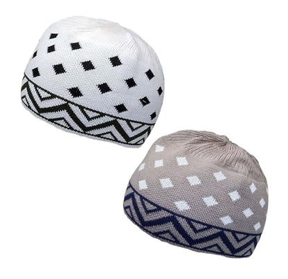 Set 2 PCS Muslim Beanies Kufi Hat for Men AMN-225B Skull Cap Islam Taqiyah Takke Eid Ramadan Gift - color: Color E