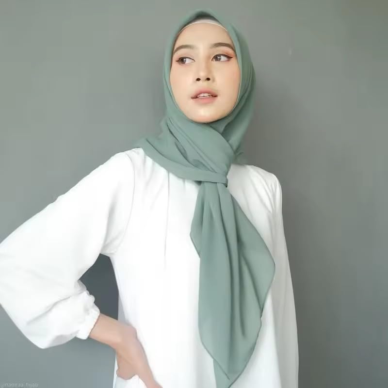 SYANKANGXIAO 4 Pieces 43Inch Square Scarf Shawls for Women Muslim Plain Wrap Hijab Head Scarf Turban - color: Black White Navy Grey
