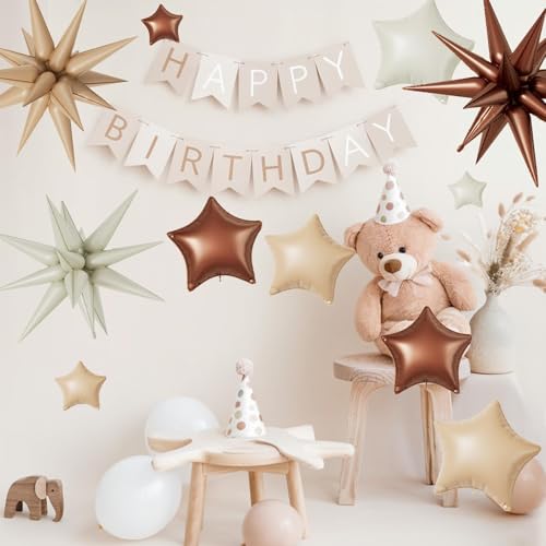 Cream Caramel Brown Star Balloons,16Pcs 22/18/10 Inch Foil Neutral Decor - color: Cream Caramel Brown
