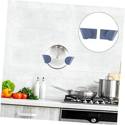 Ipetboom 5 Pair Abs Adhesive Kitchen Lid Holder Rack Blue Frosted Pot Lid Organizers with Strong Stick Multifunctional Storage Stand for Pots Dishes and Round Trays Space Saving Kitchen