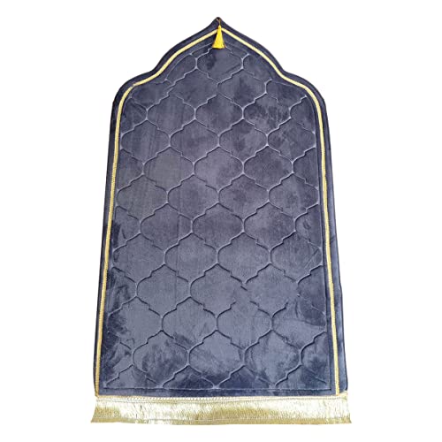 Muslim Prayer Mat, Thick Soft Velvet Muslim Rug, Portable Muslim Prayer Rug, Turkish Prayer Carpet,Janamaz Sajada Carpet for Men and Women Plain Solid Prayer Mat Ramadan Eid Gift.- Dark Gray - color: Dark Gray