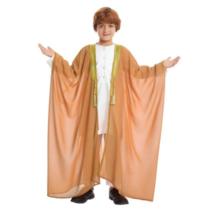 IWEMEK Kids Abaya Arabic Thobe for Boys Muslim Robes Islamic Prayer Clothes Embroidered Chiffon Kaftan Cardigan Dubai Thobe - color: Camel, size: 4-5T