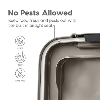 IRIS USA Airtight Dog Food Storage Container Combo, 30 lb & 11 lb Bin | Stackable food storage system includes scoop and wheels to keep kibble, treats, and pet food fresh and organized. - color: Chrome