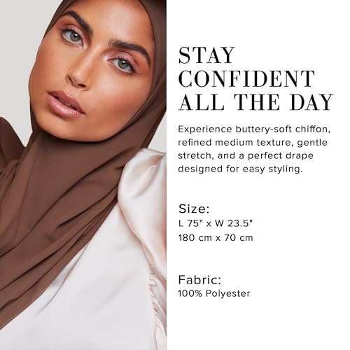 Premium Chiffon Hijab Scarf for Women Lightweight Non Slip Fashion Scarves - color: Mocha Brown, size: 1 Pack
