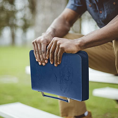 DEHITE Bible Cover Case for Men – Bible Carrying Case for Men – Blue Large Holder – Bag Fits Book10.1 x 7 x 1.9 in – Pen Slots – Zippered Pocket – Premium Faux Leather – Christian Gift - size: Large Blue