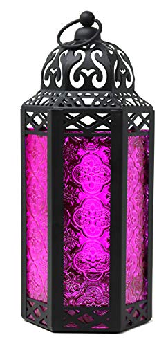 Vela Lanterns Decorative Indoor Moroccan Candle Holder, Pink, M - color: Black/Pink, size: Medium