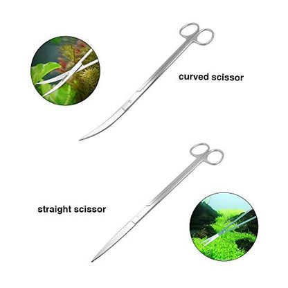 Aquascaping Tools 5 in 1 Kit Aquarium Scissors Plant Tools Curved & Straight Scissor Tweezers Spatula Stainless Steel Anti Rust Aquascape Tools for Fish Tank