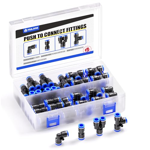 TAILONZ PNEUMATIC 1/8 Inch od Push to Connect Fittings Pneumatic Fittings Kit 10 Spliters+10 Elbows+10 tee+10 Straight (40 pcs) - color: Blue, size: 1/8"OD/40PCS