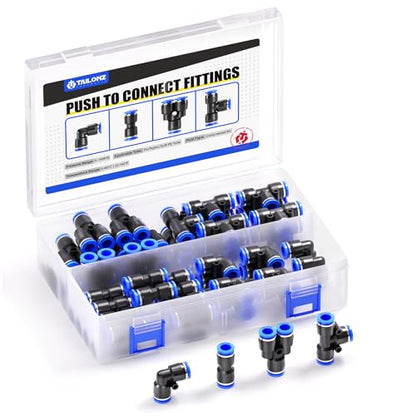 TAILONZ PNEUMATIC 1/8 Inch od Push to Connect Fittings Pneumatic Fittings Kit 10 Spliters+10 Elbows+10 tee+10 Straight (40 pcs) - color: Blue, size: 1/8"OD/40PCS