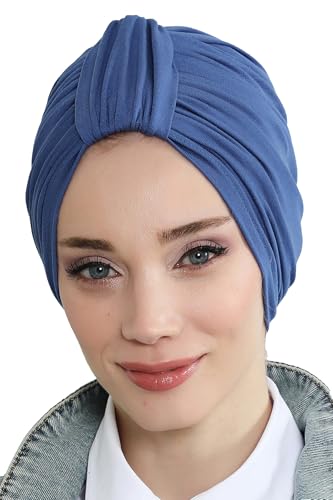 Aisha's Design Instant Turban Plain Cotton Scarf Head Wrap Lightweight Hat Bonnet Cap for Women - color: Indigo