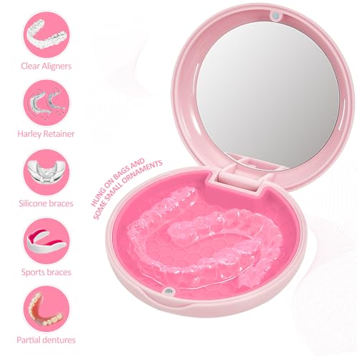 Retainer Case Slim Aligner Case with Vent Holes Removable Inner Tray Silicone for Easy Cleaning, Retainer Removal Tool and Brush (Opaque Pink) - color: Opaque Pink
