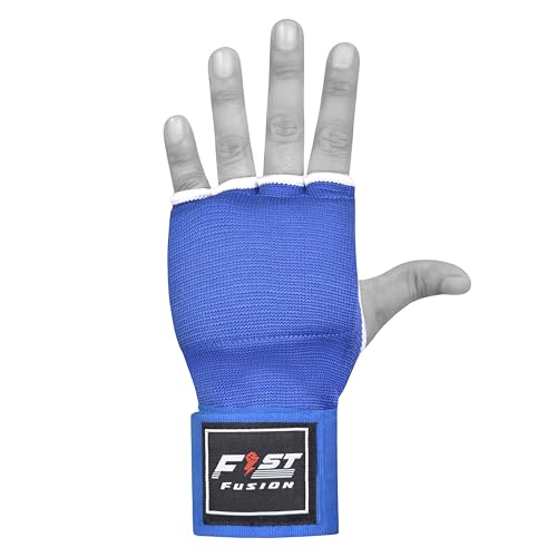 Boxing Inner Gloves Cotton Cloth Stretchable Gel Padded Kickboxing MMA Training Gloves Long Wrist Support Gloves - color: Blue, size: Large/XL