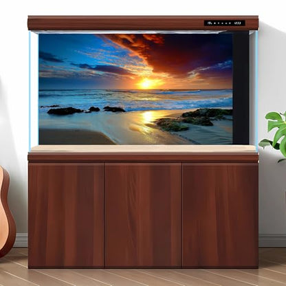 Sunset Beach Aquarium Background Sunrise Ocean Seashore Fish Tank Background Ocean Seascape Terrarium Backgrounds Amazing Sunrise Over Seacoast Sand Ocean Waves Reptile Tank Backgrounds 24x16in - color: Dark Blue, size: 24(W)x16(H)inches/ 60(W)*40cm(H)