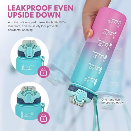 Water Bottle with Straw 1L,Boys Water Bottles with Straw 1 Litre,Waterbottle Leak-Proof Sports Water Bottle,Plastic Drinks Bottles Toxin Free，Bpa-Free (Cyan Pink) - color: 09-Cyan Pink