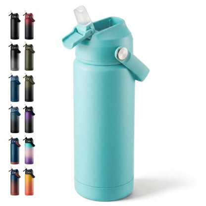 Fijinhom 18oz Insulated Stainless Steel Water Bottle, Wide Mouth Double Wall Vacuum, Silicone Straw, Sweat & Leak Proof, BPA Free Insulated Water Flask for Travel, Keep Cold 24h Hot 12h, Sky - color: sky, size: 18 Ounces